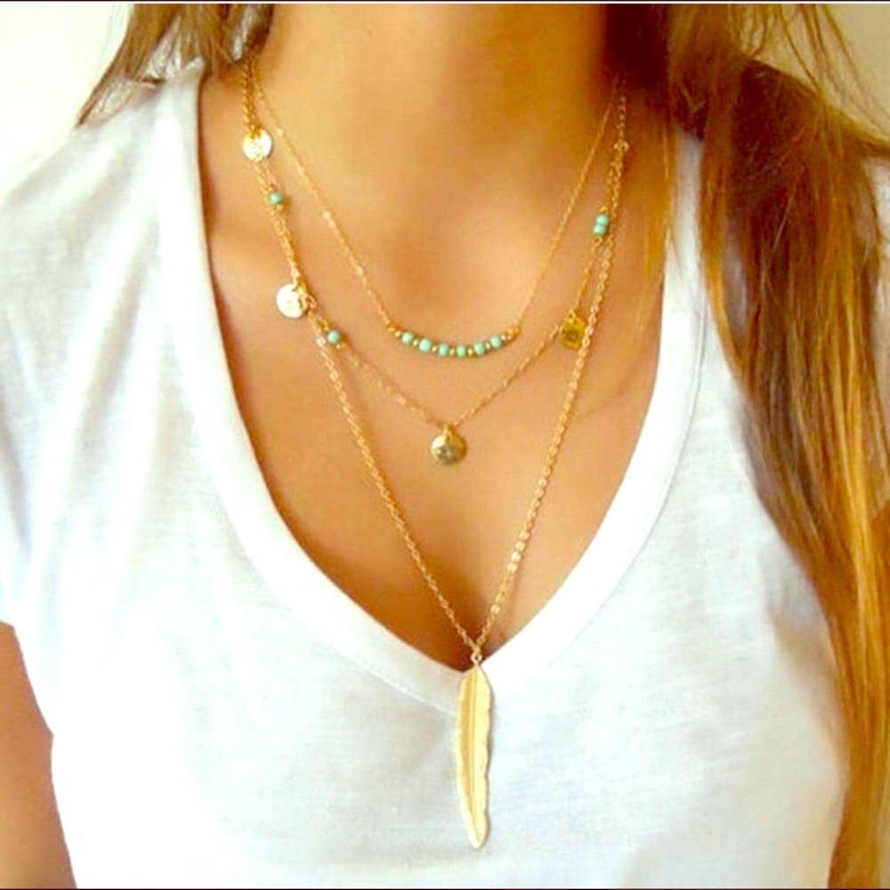 ✨🆕✨ 3 Piece Gold Feather Necklace